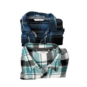 Departwest Thick Knit Plaid Cotton Button Up Shirt Jacket Lot Of 2 Men’s XL Blue